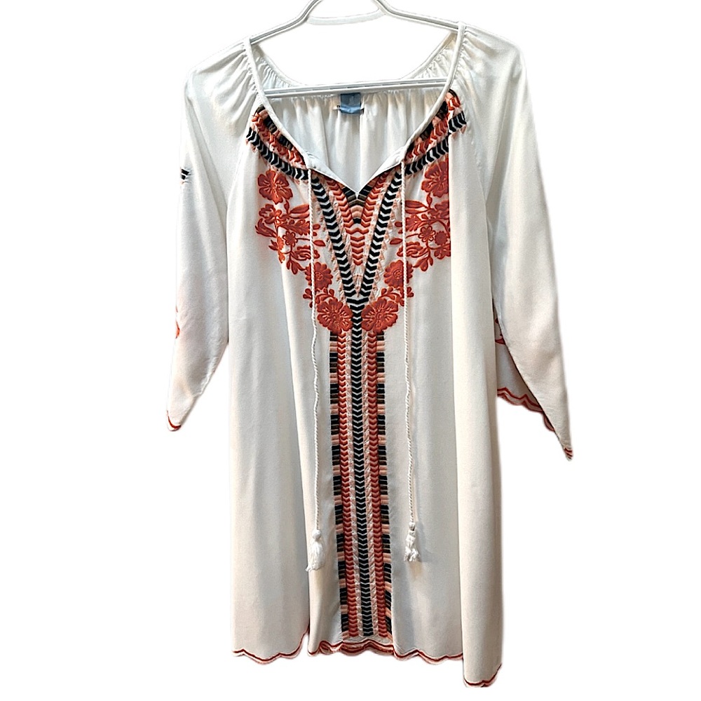 Chic Connection White and Orange Embroidered Mini Dress